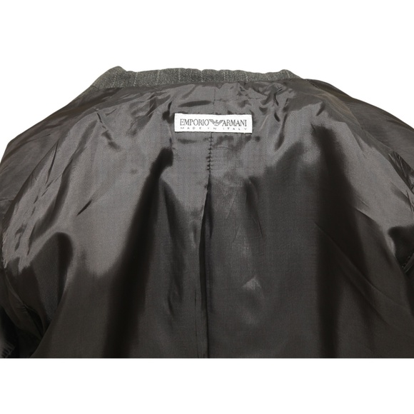 EMPORIO ARMANI Blazer Jacket Pinstripe Button Grey Collar Belt Long Sleeve Sz 40 - Picture 7 of 7